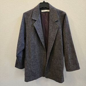 Larry Levine Tweed Grey Tweed Jacket Open Front Size M
